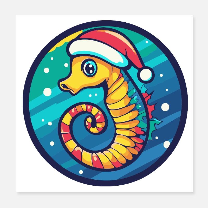 Weihnachts-Seepferdchen - Poster 20x20 cm - Weiß