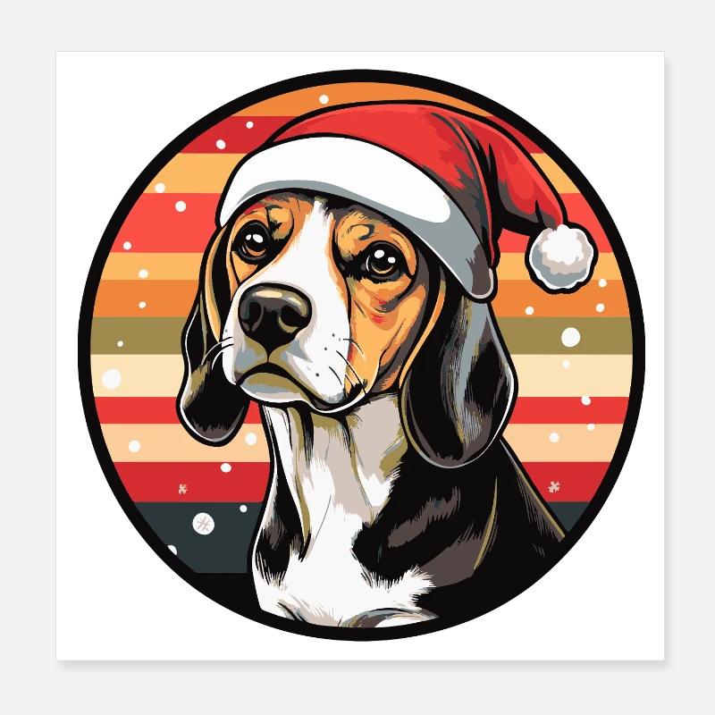 Beagle mit Weihnachtsmannhut Poster 20x20 cm
