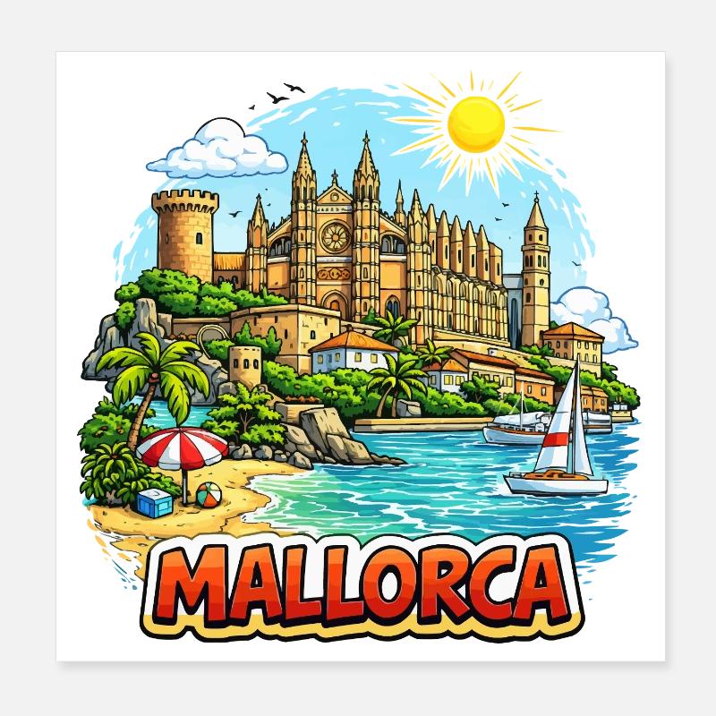 Panorama de la plage de Majorque Poster 20 x 20 cm