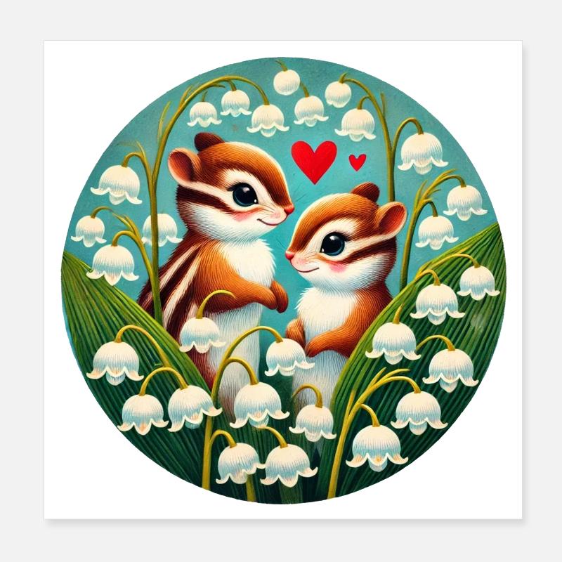 Streifenhörnchen in Lilyvalley Hearts Poster 20x20 cm
