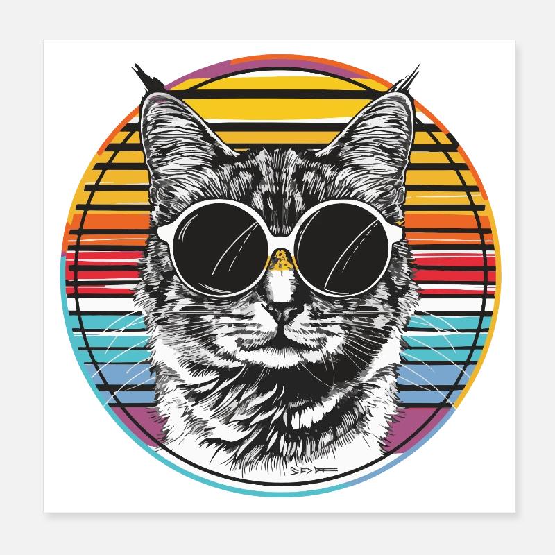 Un look de chats avec des lunettes de soleil rétro Poster 20 x 20 cm