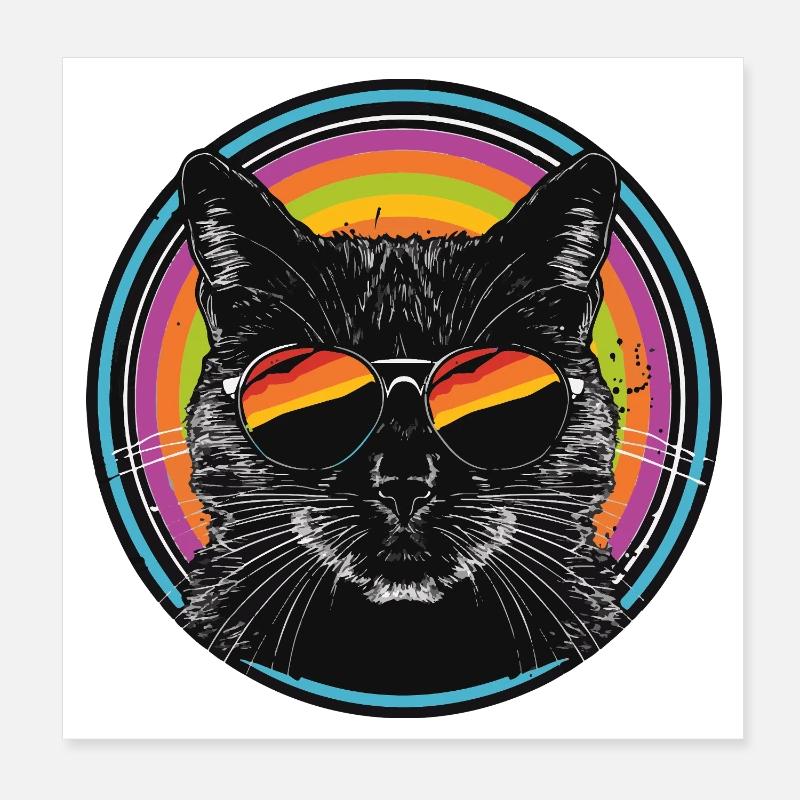 Rainbow-Katze mit Sonnenbrille Poster 20x20 cm