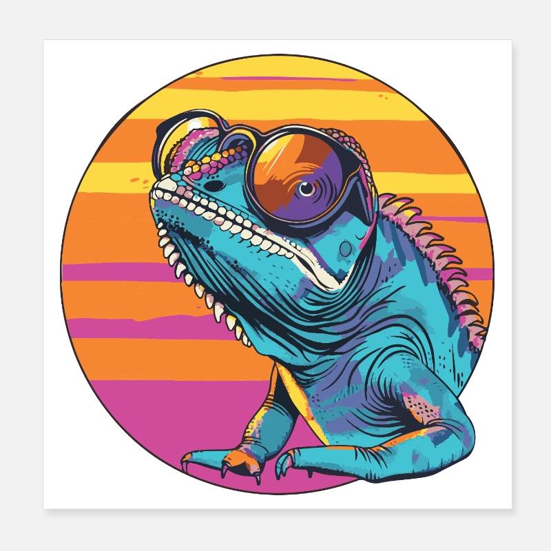 Chameleon with sunglasses Poster 8" x 8" (20x20 cm)