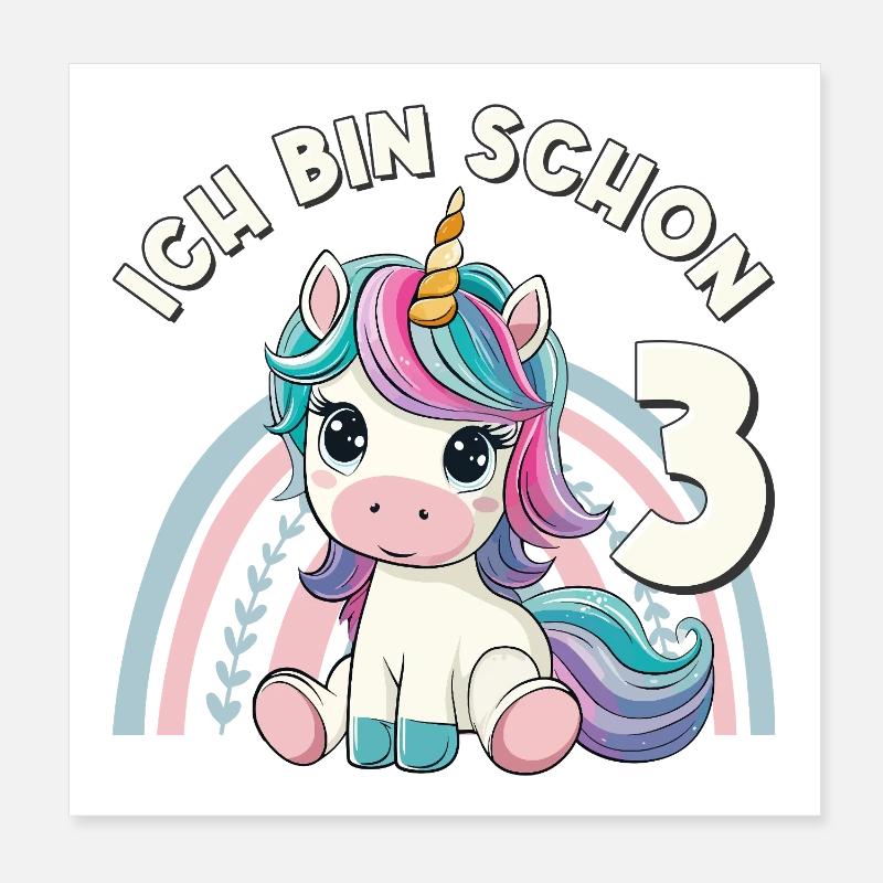 3. Geburtstag Einhorn Regenbogen Süß Niedlich Poster 20x20 cm
