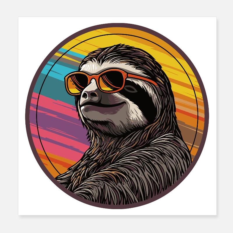 Sloth with sunglasses Poster 8" x 8" (20x20 cm)