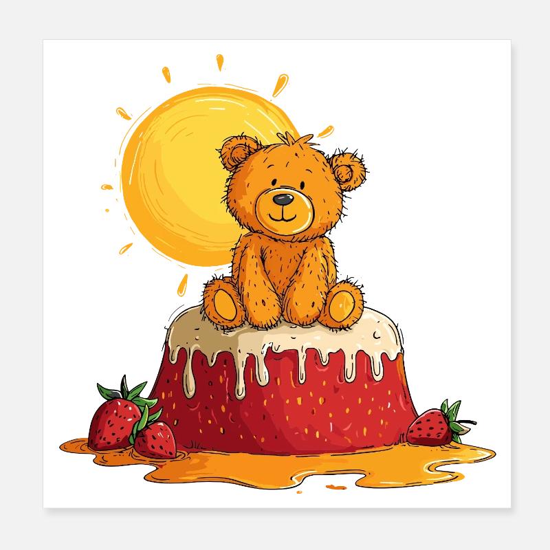 Ours en peluche sur gâteau avec le soleil Poster 20 x 20 cm