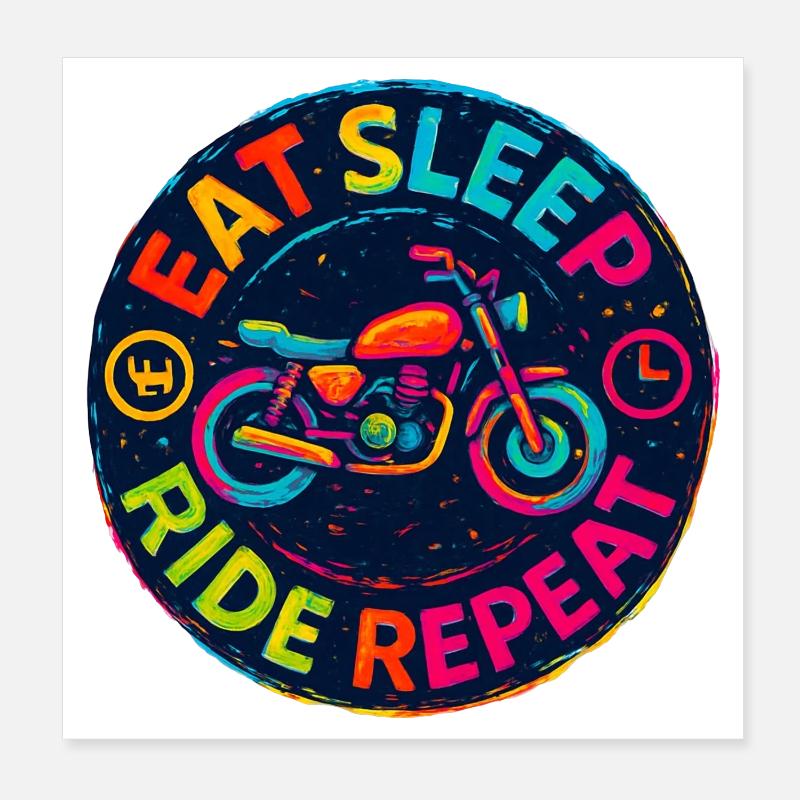 Eat Sleep Ride Repeat - Motorcycle - Biker Poster 8" x 8" (20x20 cm)