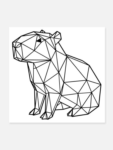 Capybara Géométrique Origami Moderne Animal Noir - Poster 20 x 20 cm - blanc - Devant