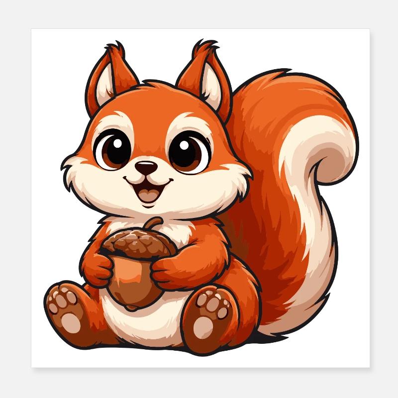 Cute squirrel motif with nut Poster 8" x 8" (20x20 cm)