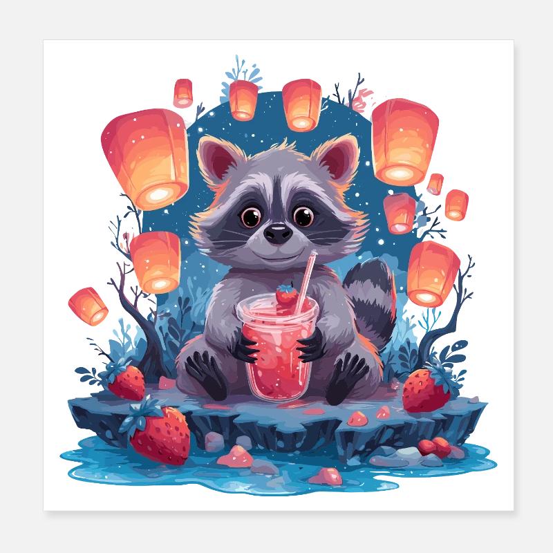 Nacht Waschbär Laternenlimonade Poster 20x20 cm