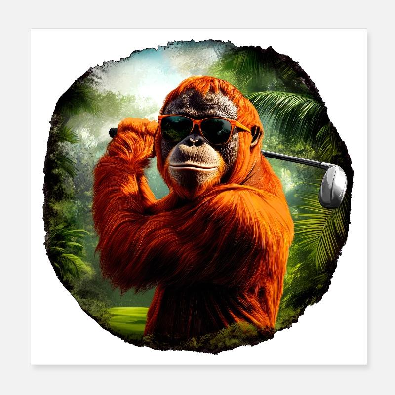 Orang-Utans Golf / Affe Poster 20x20 cm