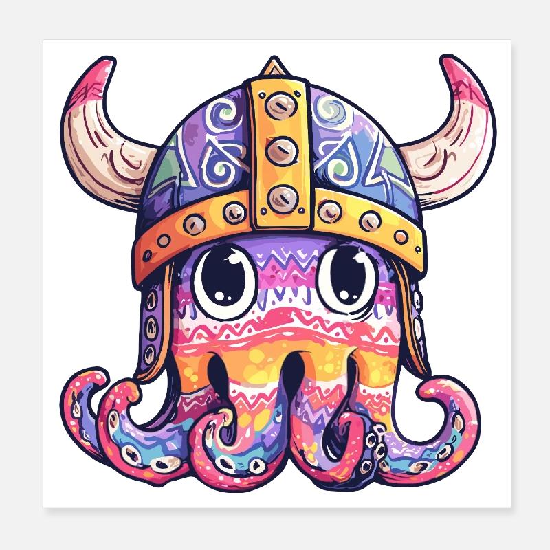 Casque de tentacule viking Couleur design Poster 20 x 20 cm