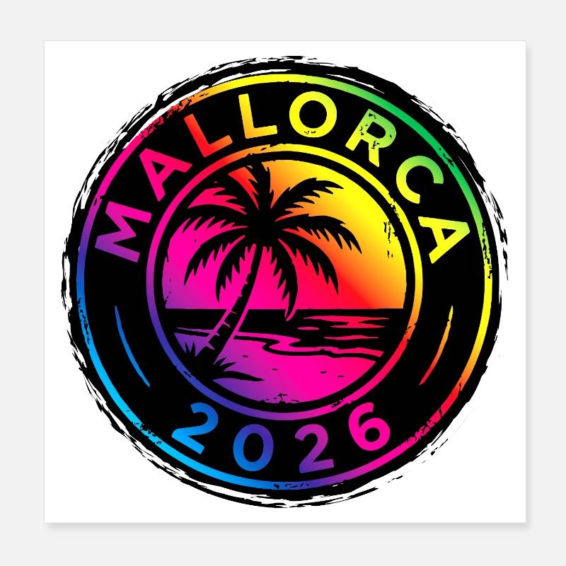 Majorque 2026 Coloré Poster 20 x 20 cm