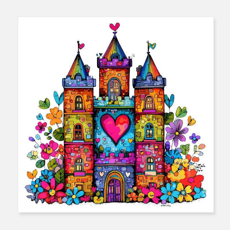 Rainbow Heart Castle Poster 8" x 8" (20x20 cm)