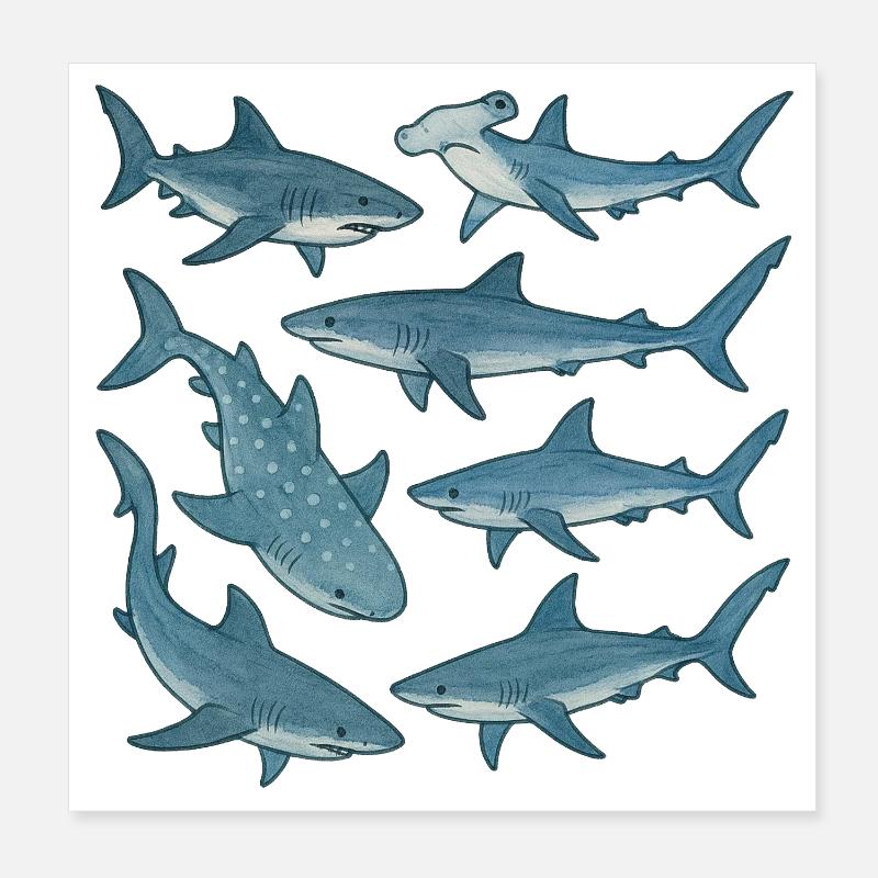 Parade du Requin Bleu Imprimé Océan Poster 20 x 20 cm