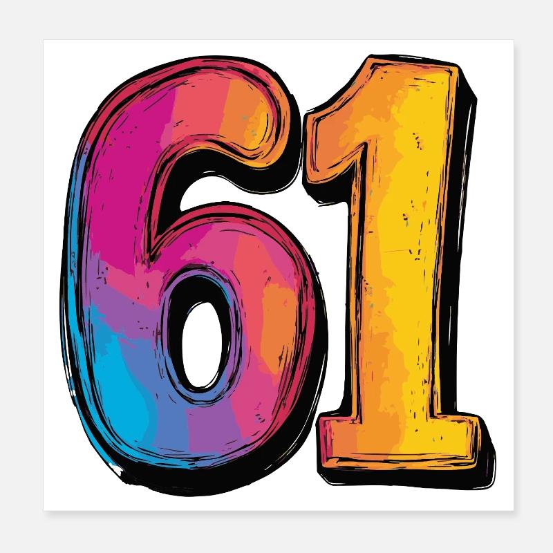 61 Numéro Coloré Poster 20 x 20 cm