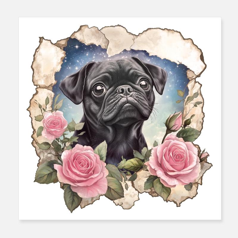 Schwarzer Mops Poster 20x20 cm