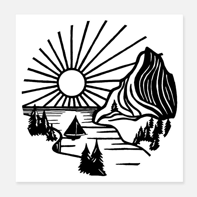 Paysage de vacances (noir) Poster 20 x 20 cm