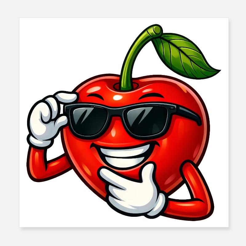 Dessin dessiné de bande dessinée Cherry Cartoon Fruit Design Poster 20 x 20 cm