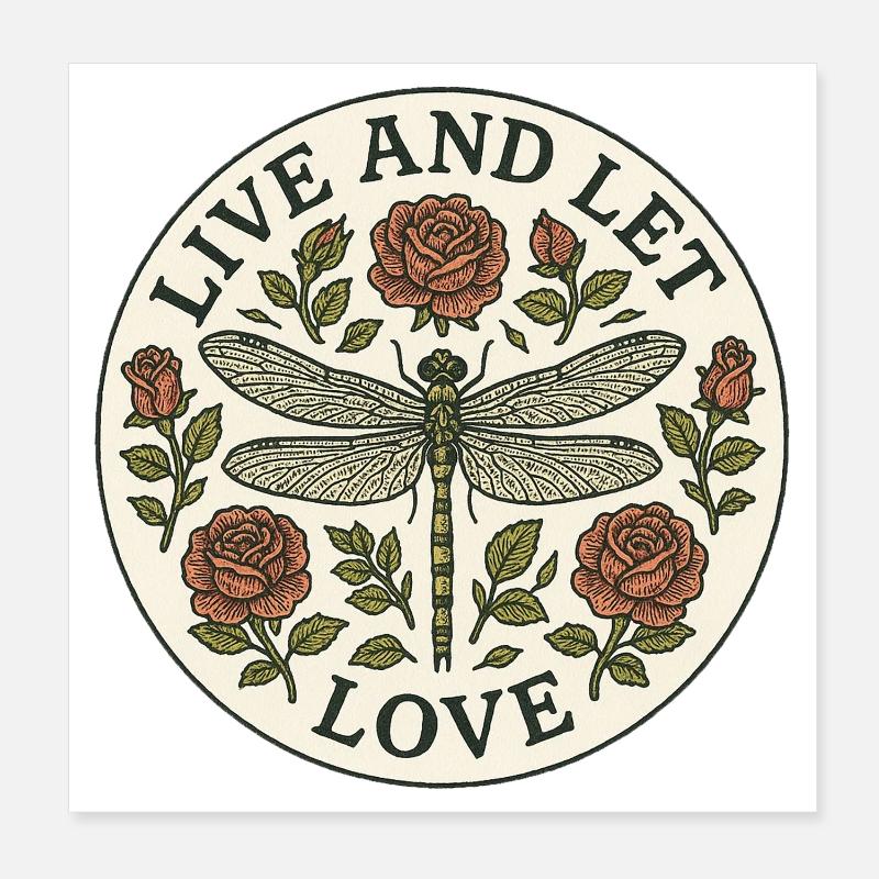 Vivre et Laisser Aimer Dragonfly Circle Poster 20 x 20 cm