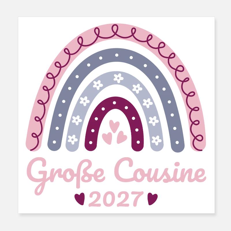 Große Cousine 2027 Boho Regenbogen pastell Poster 20x20 cm