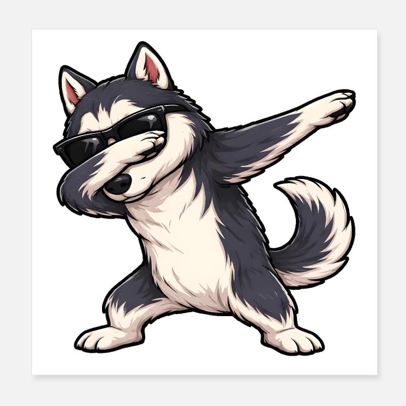 Dabbing Husky Poster 8" x 8" (20x20 cm)