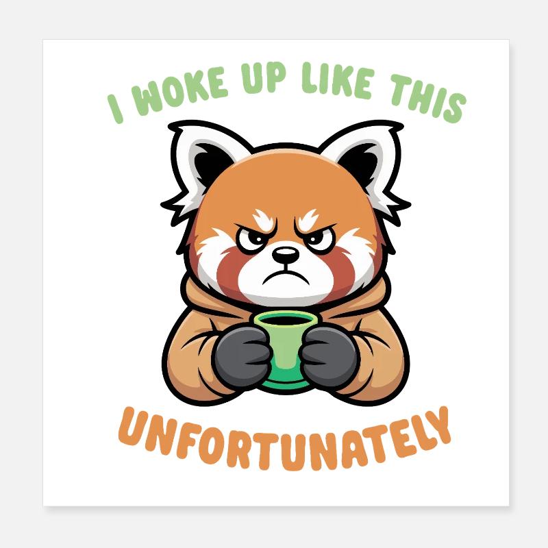 Grumpy panda with coffee - morning grouch Poster 8" x 8" (20x20 cm)