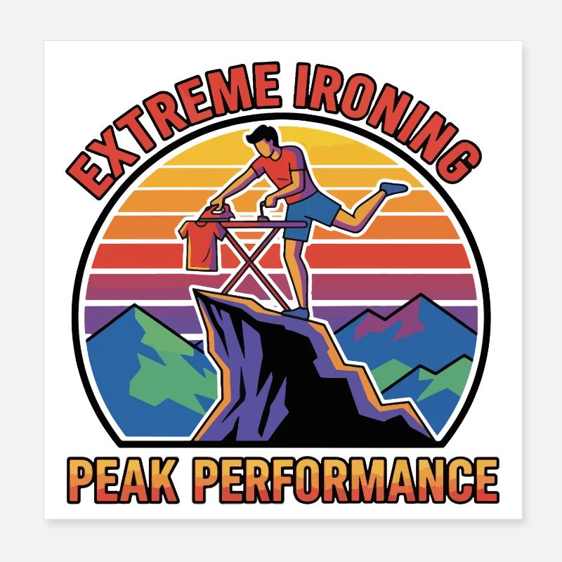 Extreme Ironing Peak Performance Retro Sticker Poster 8" x 8" (20x20 cm)