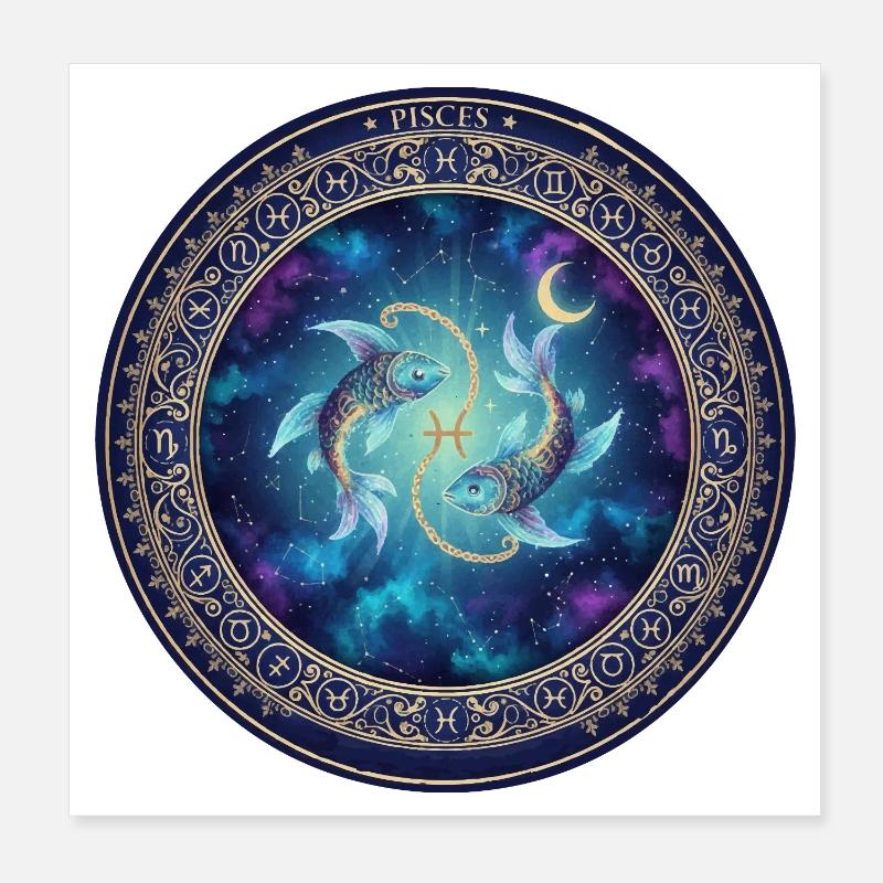 Fischzeichen im kosmischen Kreis Poster 20x20 cm
