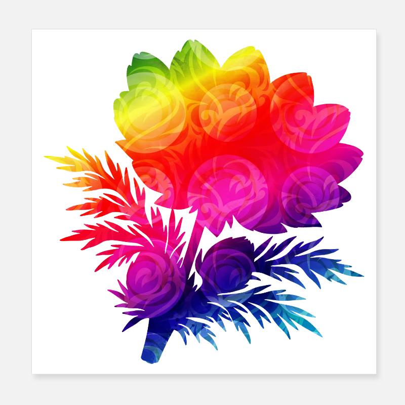 Bunte Blumen Silhouette Regenbogen Design  Poster 20x20 cm