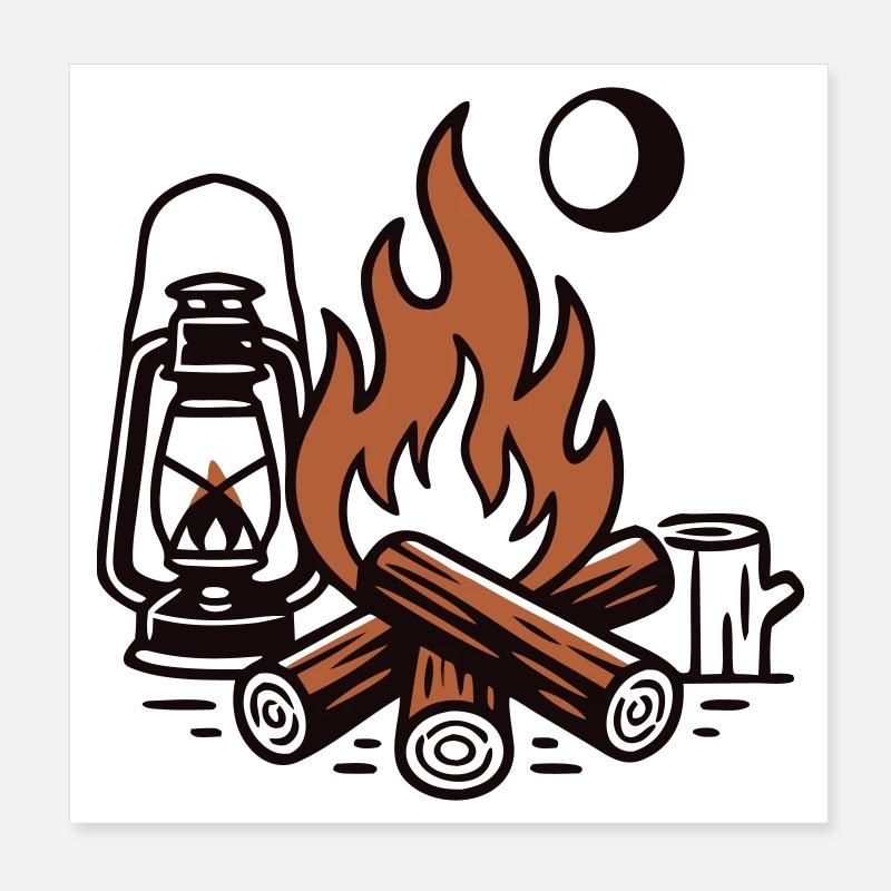 Lune Lanterne Feu de Camp Douillette Poster 20 x 20 cm