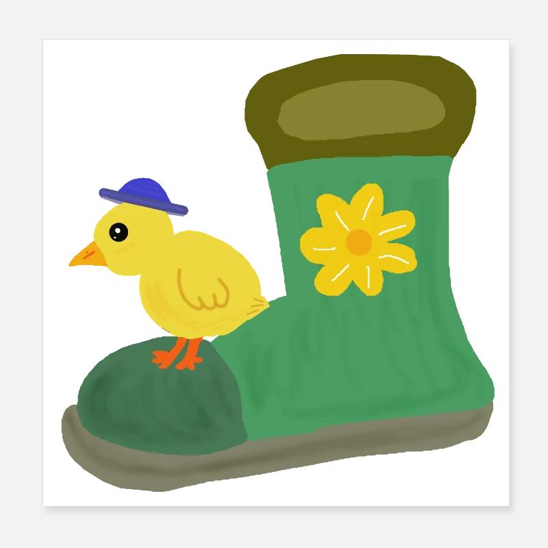 Poussin au botte verte avec fleur Poster 20 x 20 cm