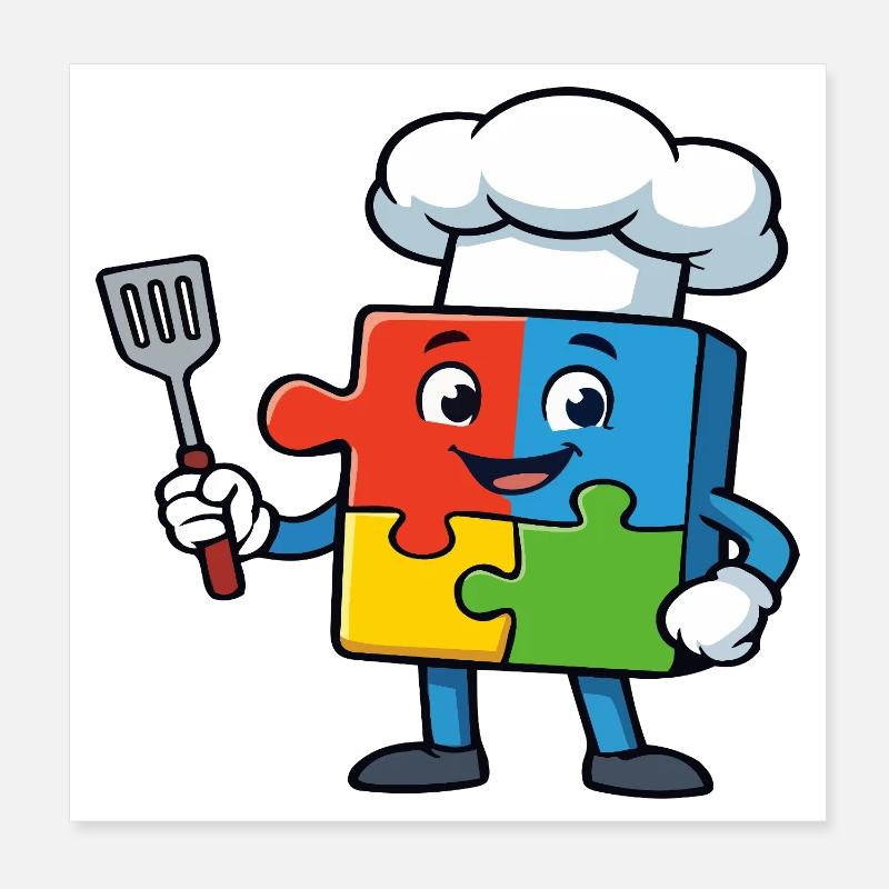 Puzzle Piece Chef Maskottchen Poster 20x20 cm
