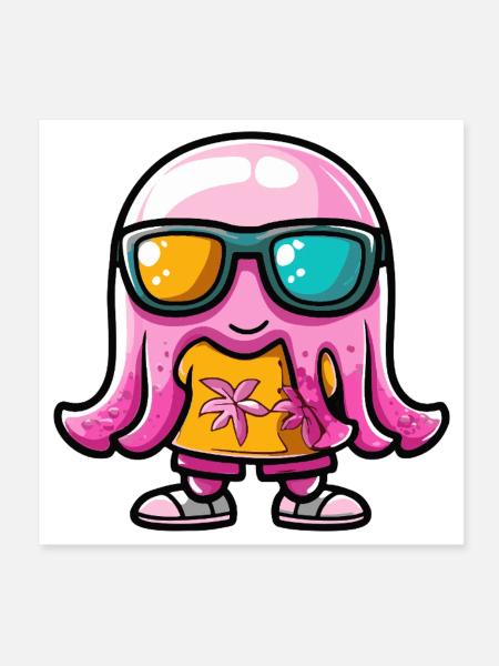 Jellyfish Comic Vacation - Poster 8" x 8" (20x20 cm) - white - Front