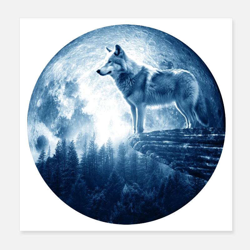 Wolf Howling Celestial EPIC Moon Forest Wolves Poster 20x20 cm