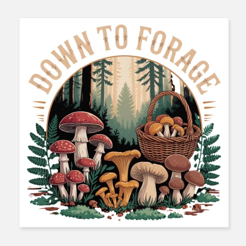 Prêt pour la cueillette de champignons : Cueillir des champignons cèpes Poster 20 x 20 cm