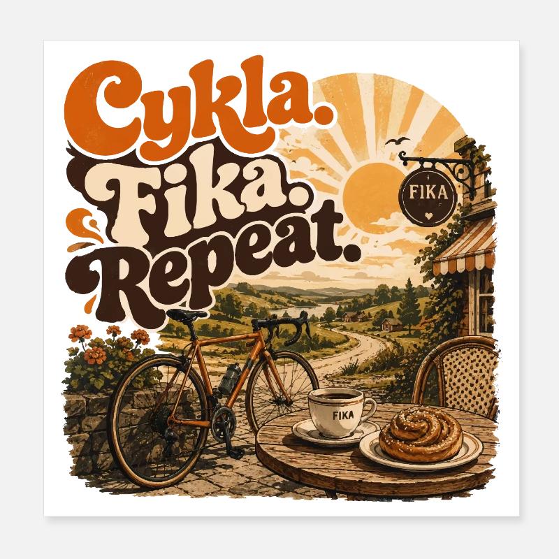 Vélo et Fika : Pause Café Style Vintage Poster 20 x 20 cm