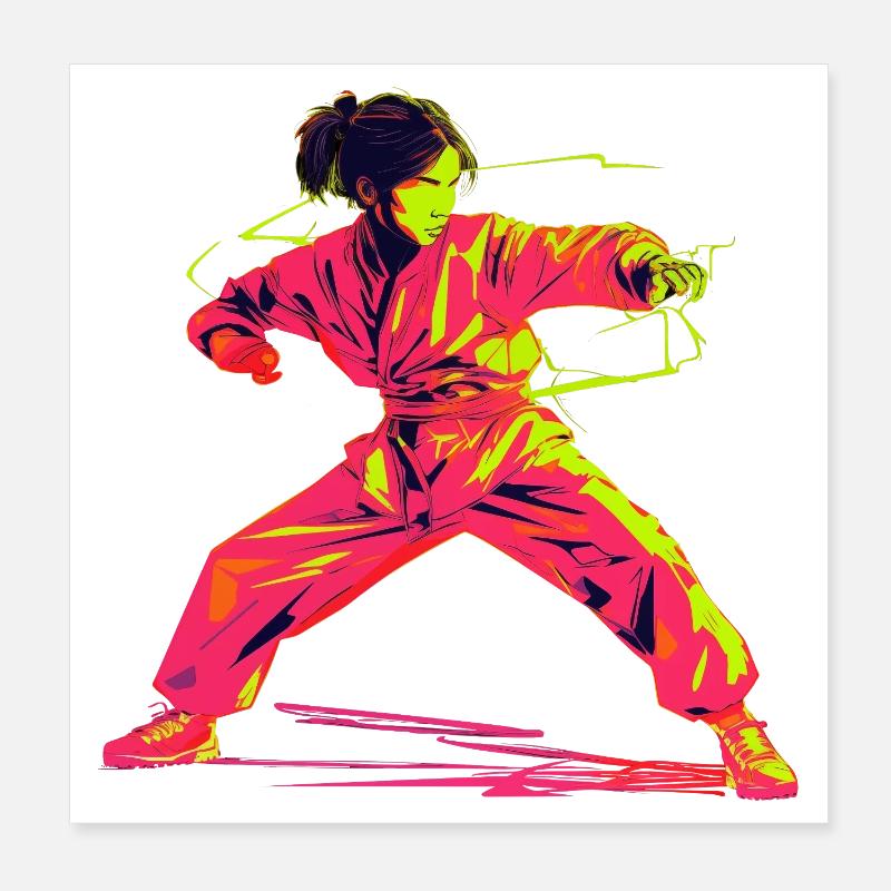 Karate Mädchen Retrowave Poster 20x20 cm