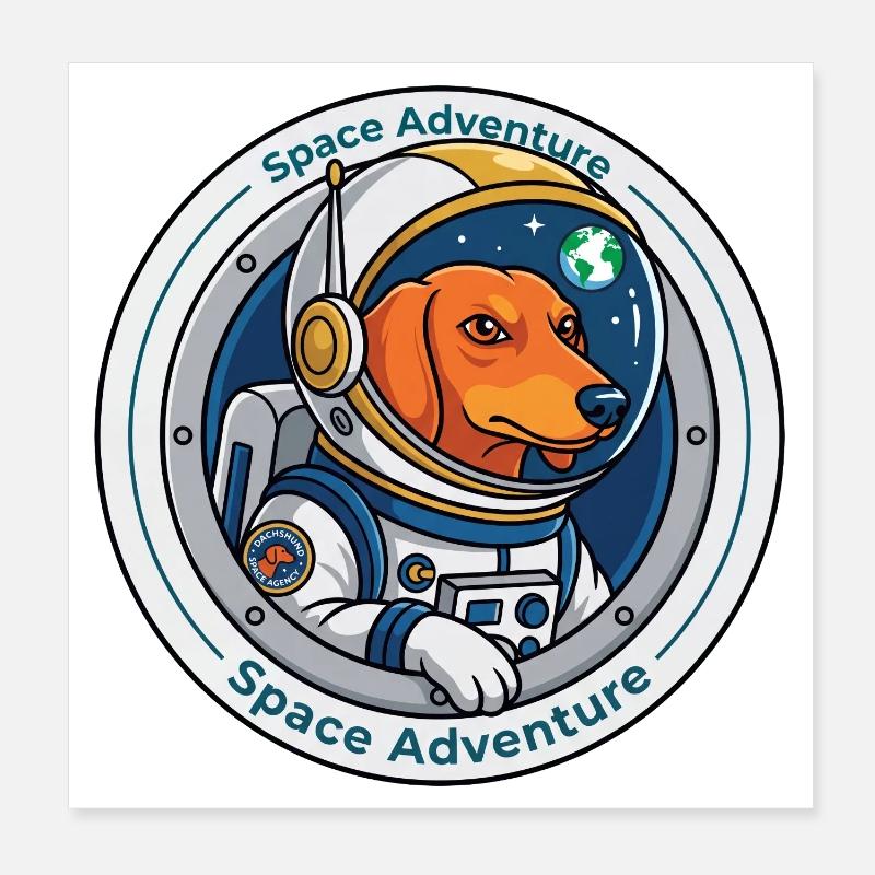 Aventure spatiale Teckel : Mission Weltall Poster 20 x 20 cm