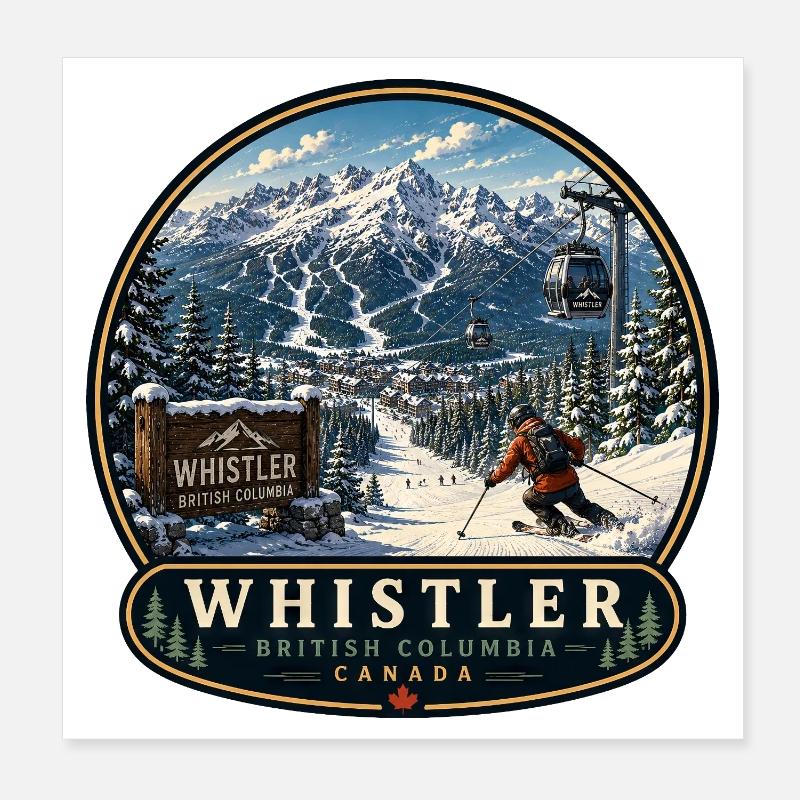 Vacances de ski à la station de ski de Whistler Canada Poster 20 x 20 cm