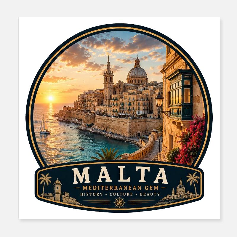 Malte Valette Vacances coloniales Méditerranéenne Poster 20 x 20 cm