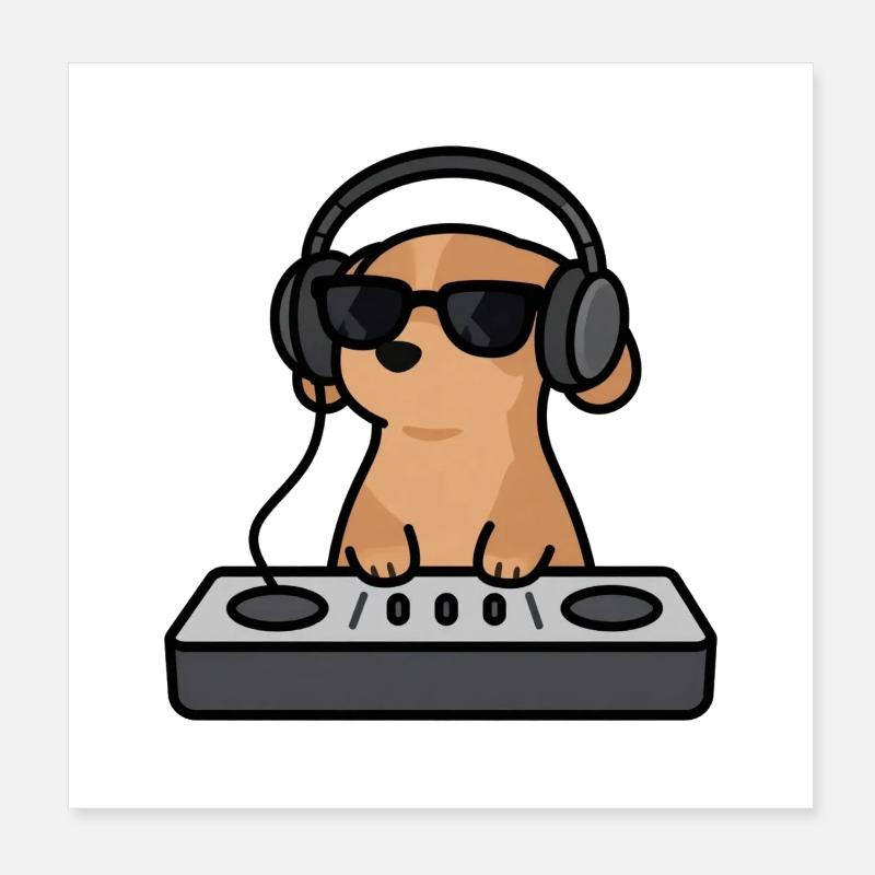 Cute dog as DJ at the mixing desk Gift Poster 8" x 8" (20x20 cm)