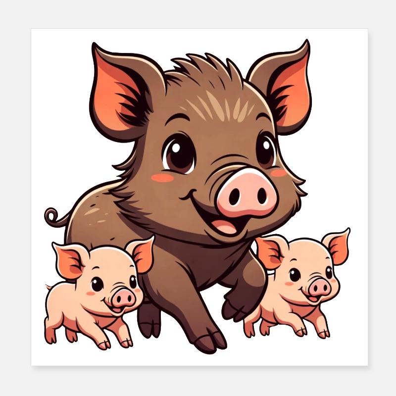 Wildschwein mit Ferkeln Poster 20x20 cm