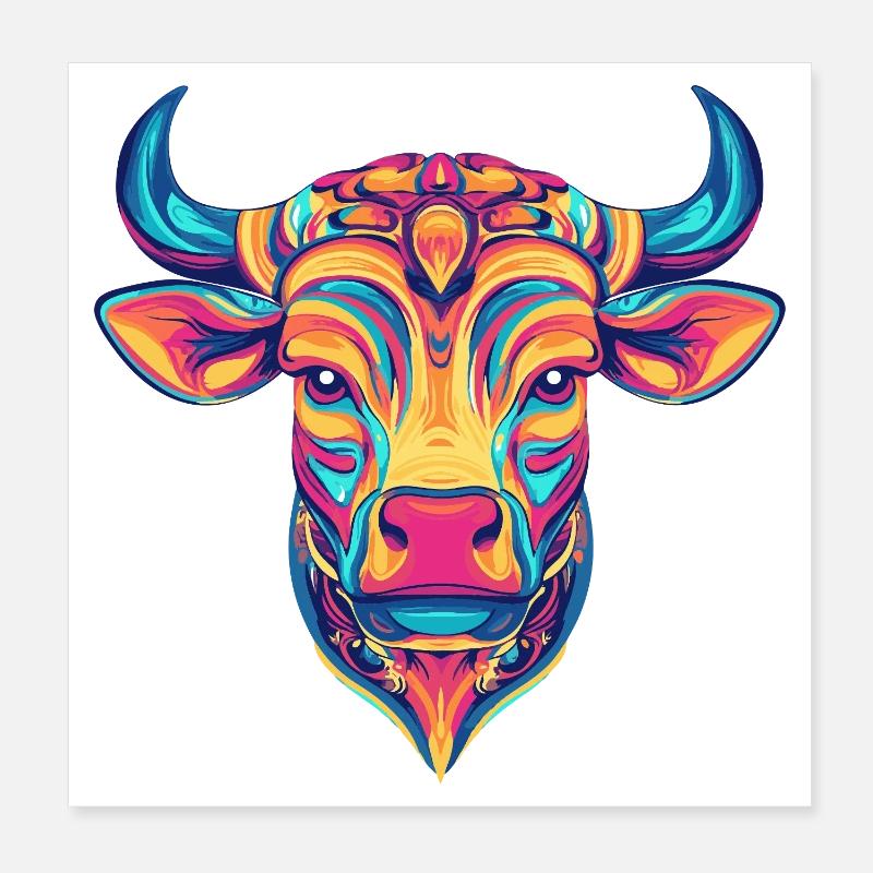 Taureau coloré Poster 20 x 20 cm
