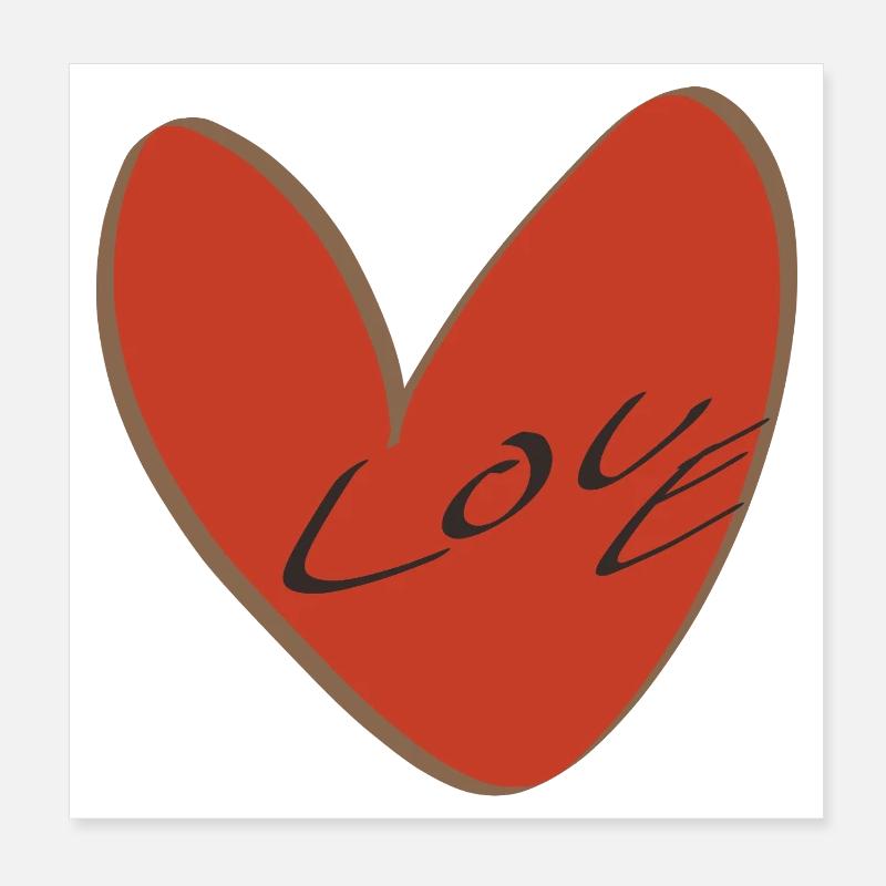 Rotes Herz mit Liebesschrift Poster 20x20 cm