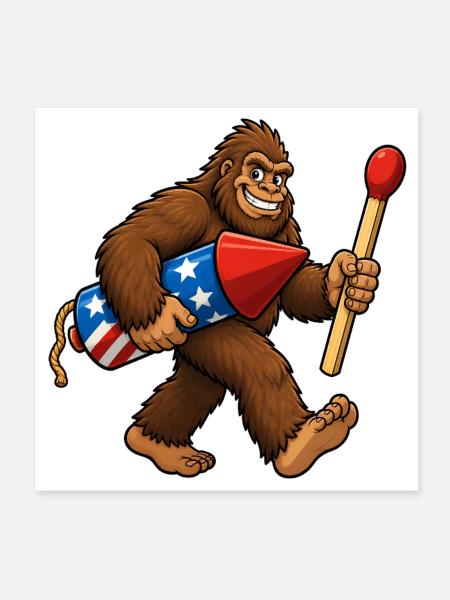 Bigfoot-Feuerwerkskörper zum 4. Juli für Männer - Poster 20x20 cm - Weiß - Vorne