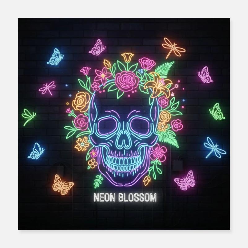 Conception de crâne de néonblossom Poster 40 x 40 cm
