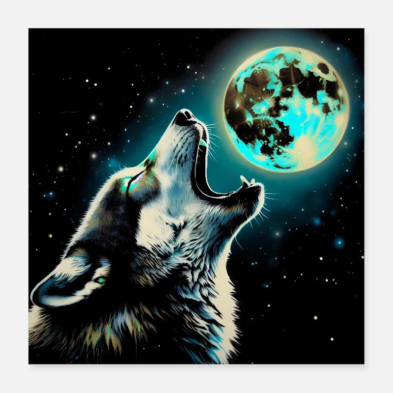 Wolf howls at the Full Moon Poster 16" x 16" (40x40 cm)