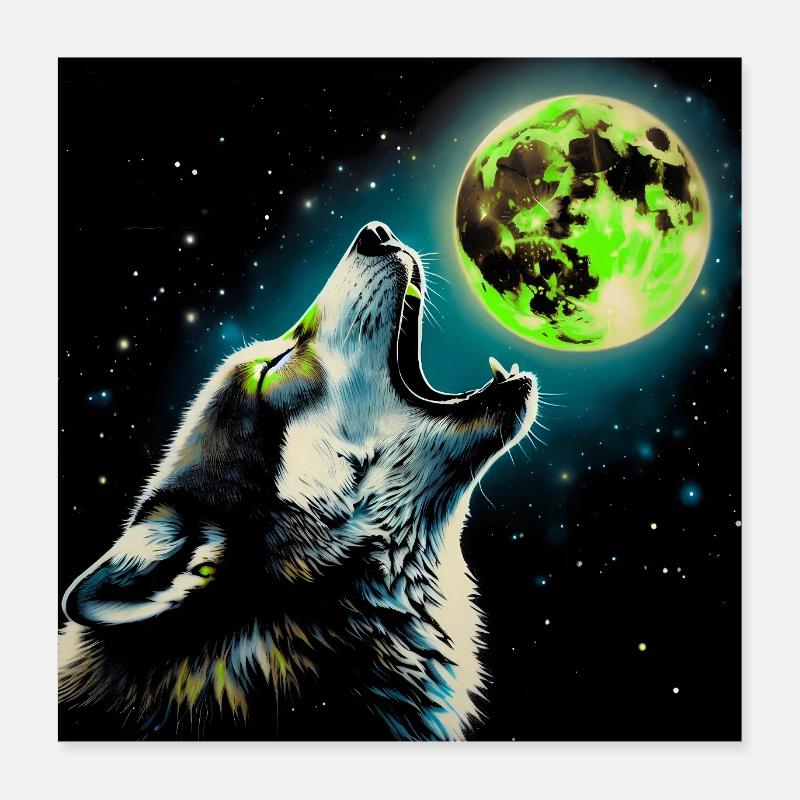 Wolf howls at the Full Moon Poster 16" x 16" (40x40 cm)
