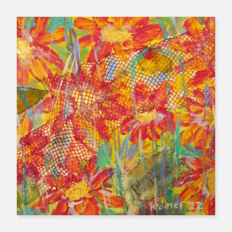 Prairie fleurie vivante dans le style impression Poster 40 x 40 cm